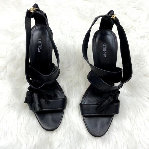 Saturday Kate Spade 8.5 Womens Black Tassel Stack Heels - Picture 4 of 8